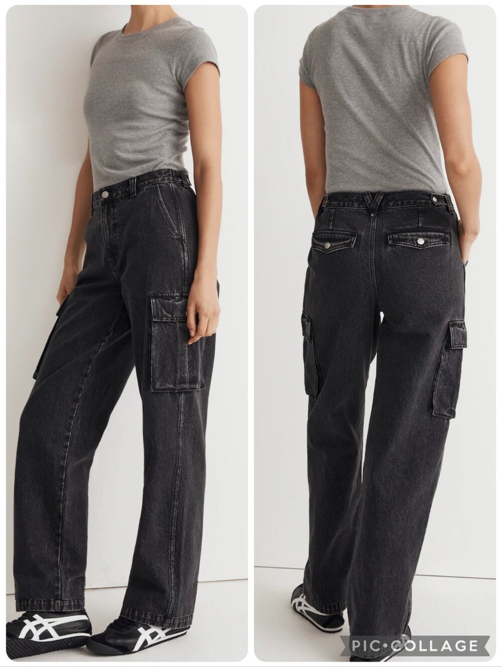 Madewell Low-Slung Cargo Straight Leg Jeans Washed Black Size 24